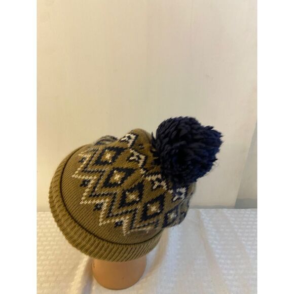 Old Navy Pom Pom lined plush toboggan hat brown color - Picture 2 of 5